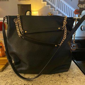 NWT Michael Kors black leather gold chain crossbody shoulder tote